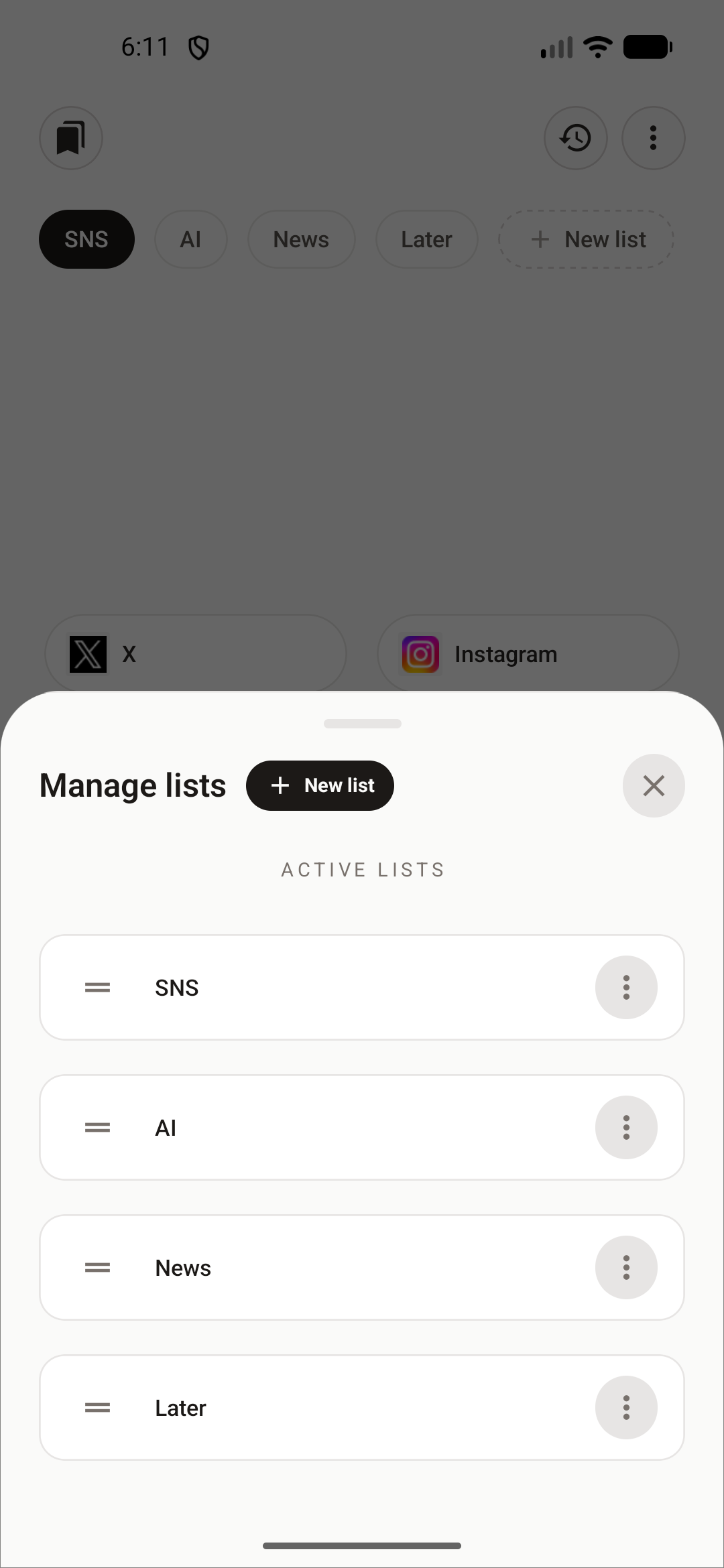 Nori manage lists sheet